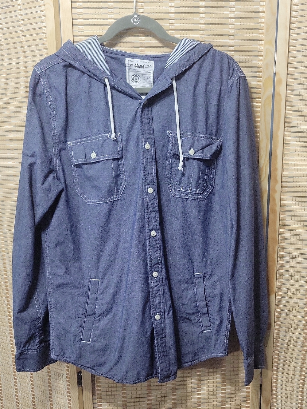 44MM Chambray Button Down Hoodie - Size Large